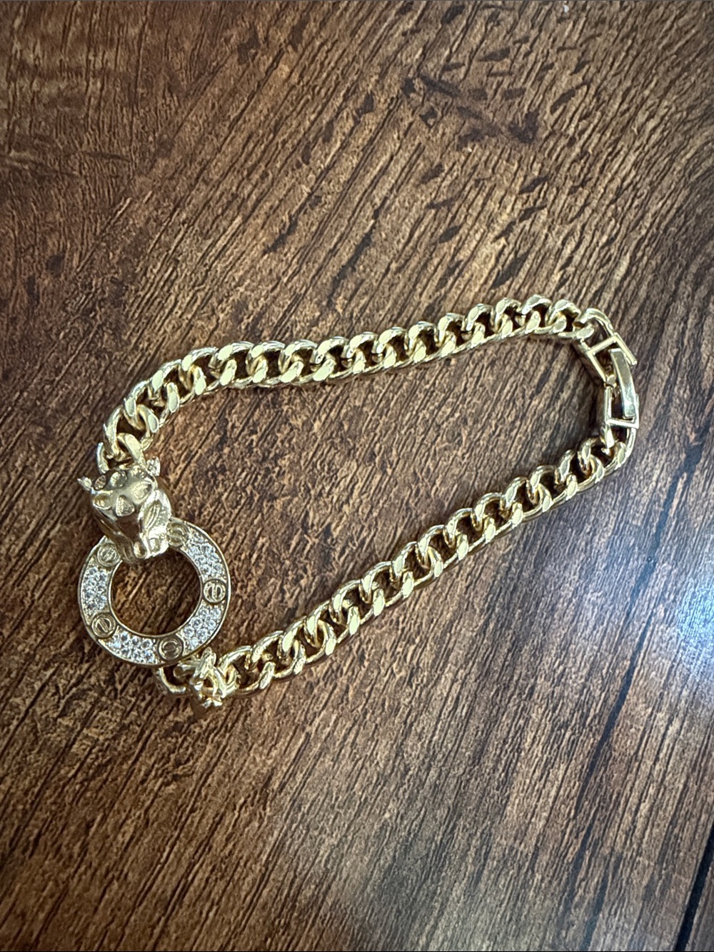 Gold Chain Bracelet with Pave Crystal Ring Accent